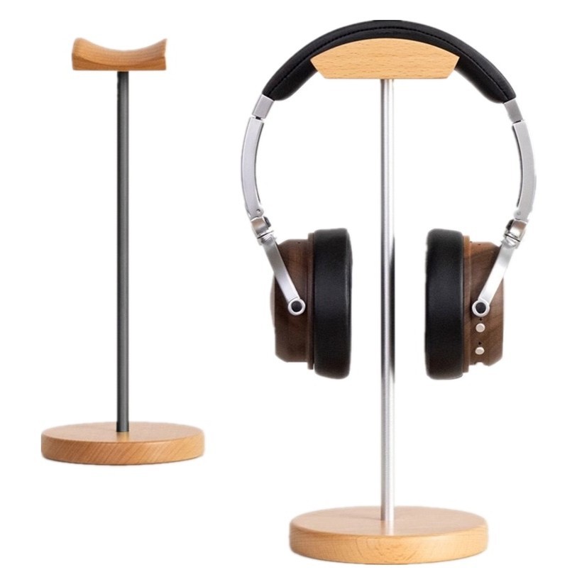 Gaming Console Desk - Penyangga Headphone Kayu Walnut Hitam &